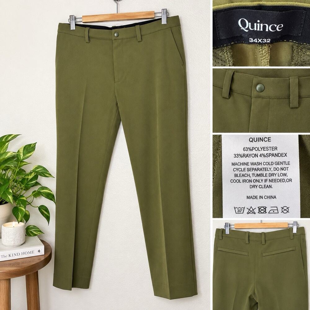 Quince Ultra-Stretch 24/7 Smart Chino Pants Mens 34 X 32 Olive Green Performance